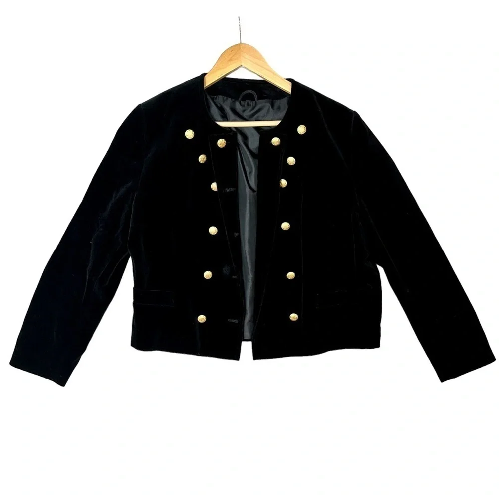 Black Velvet Military Styled Jacket Cotton Made in West Germany - Picture 1 of 9